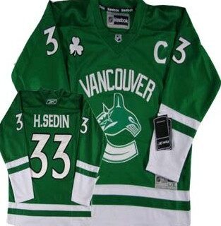 Youth Vancouver Canucks #33 Henrik Sedin St. Patrick's Day Green Jersey