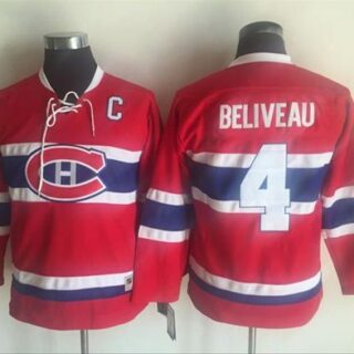 Youth Montreal Canadiens #4 Jean Beliveau Red CCM Throwback Stitched NHL Jersey