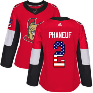 Women's Ottawa Senators #2 Dion Phaneuf Red Home Authentic USA Flag Stitched NHL Jersey