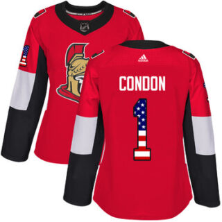 Women's Ottawa Senators #1 Mike Condon Red Home Authentic USA Flag Stitched NHL Jersey