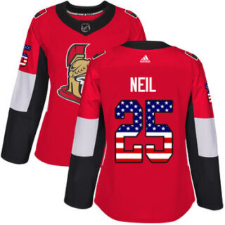 Women's Ottawa Senators #25 Chris Neil Red Home Authentic USA Flag Stitched NHL Jersey