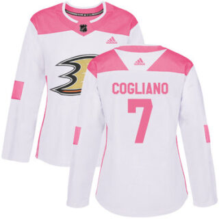 Women's Anaheim Ducks #7 Andrew Cogliano White Pink Authentic Fashion Stitched NHL Jersey