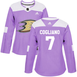 Women's Anaheim Ducks #7 Andrew Cogliano Purple Authentic Fights Cancer Stitched NHL Jersey