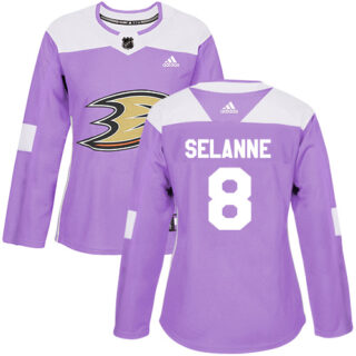 Women's Anaheim Ducks #8 Teemu Selanne Purple Authentic Fights Cancer Stitched NHL Jersey