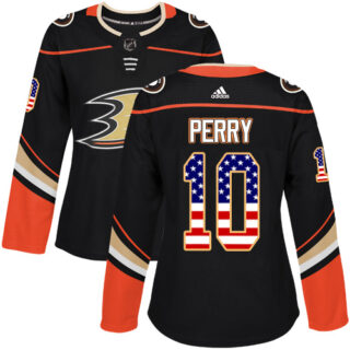 Women's Anaheim Ducks #10 Corey Perry Black Home Authentic USA Flag Stitched NHL Jersey