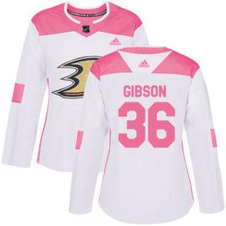 Women's Anaheim Ducks #36 John Gibson White Pink Authentic Fashion Stitched NHL Jersey