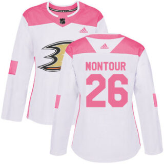 Women's Anaheim Ducks #26 Brandon Montour White Pink Authentic Fashion Stitched NHL Jersey