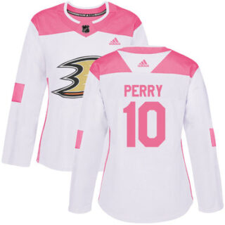 Women's Anaheim Ducks #10 Corey Perry White Pink Authentic Fashion Stitched NHL Jersey