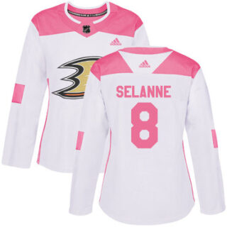 Women's Anaheim Ducks #8 Teemu Selanne White Pink Authentic Fashion Stitched NHL Jersey