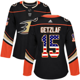Women's Anaheim Ducks #15 Ryan Getzlaf Black Home Authentic USA Flag Stitched NHL Jersey