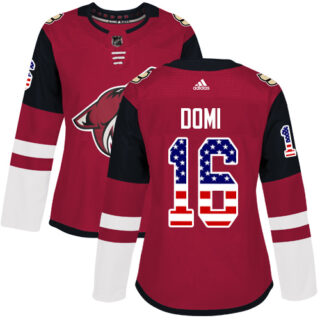 Women's Arizona Coyotes #16 Max Domi Maroon Home Authentic USA Flag Stitched NHL Jersey