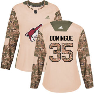Women's Arizona Coyotes #35 Louis Domingue Camo Authentic 2017 Veterans Day Stitched NHL Jersey