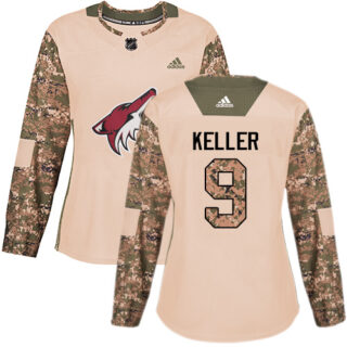 Women's Arizona Coyotes #9 Clayton Keller Camo Authentic 2017 Veterans Day Stitched NHL Jersey