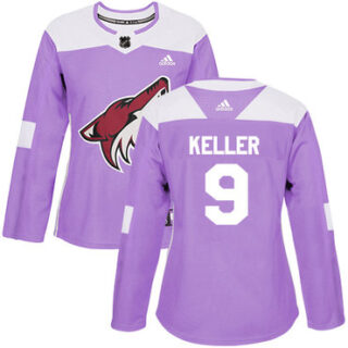 Women's Arizona Coyotes #9 Clayton Keller Purple Authentic Fights Cancer Stitched NHL Jersey