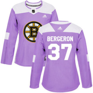 Women's Boston Bruins #37 Patrice Bergeron Purple Authentic Fights Cancer Stitched NHL Jersey