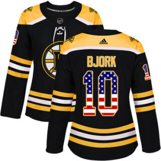 Women's Boston Bruins #10 Anders Bjork Black Home Authentic USA Flag Stitched NHL Jersey