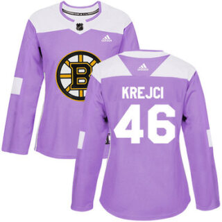 Women's Boston Bruins #46 David Krejci Purple Authentic Fights Cancer Stitched NHL Jersey