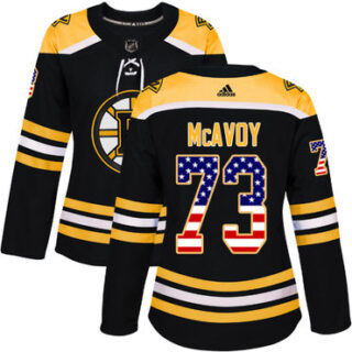 Women's Boston Bruins #73 Charlie McAvoy Black Home Authentic USA Flag Stitched NHL Jersey