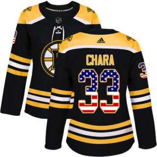 Women's Boston Bruins #33 Zdeno Chara Black Home Authentic USA Flag Stitched NHL Jersey