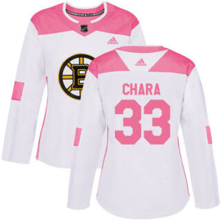 Women's Boston Bruins #33 Zdeno Chara White Pink Authentic Fashion Stitched NHL Jersey