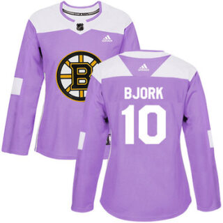 Women's Boston Bruins #10 Anders Bjork Purple Authentic Fights Cancer Stitched NHL Jersey