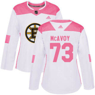 Women's Boston Bruins #73 Charlie McAvoy White Pink Authentic Fashion Stitched NHL Jersey
