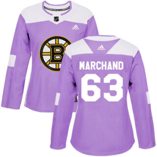 Women's Boston Bruins #63 Brad Marchand Purple Authentic Fights Cancer Stitched NHL Jersey