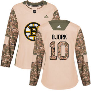 Women's Boston Bruins #10 Anders Bjork Camo Authentic 2017 Veterans Day Stitched NHL Jersey