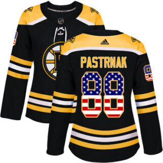 Women's Boston Bruins #88 David Pastrnak Black Home Authentic USA Flag Stitched NHL Jersey