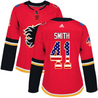 Women's Calgary Flames #41 Mike Smith Red Home Authentic USA Flag Stitched NHL Jersey