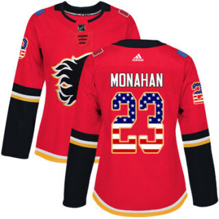 Women's Calgary Flames #23 Sean Monahan Red Home Authentic USA Flag Stitched NHL Jersey