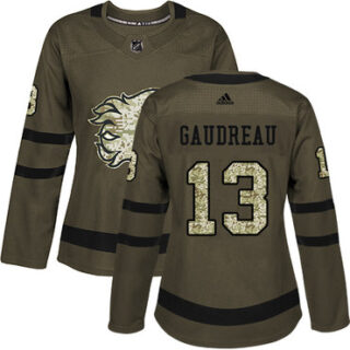 Women's Calgary Flames #13 Johnny Gaudreau Green Salute to Service Stitched NHL Jersey