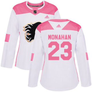 Women's Calgary Flames #23 Sean Monahan White Pink Authentic Fashion Stitched NHL Jersey
