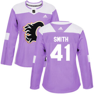 Women's Calgary Flames #41 Mike Smith Purple Authentic Fights Cancer Stitched NHL Jersey