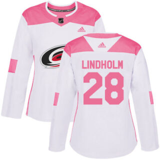 Women's Carolina Hurricanes #28 Elias Lindholm White Pink Authentic Fashion Stitched NHL Jersey