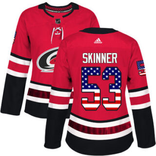 Women's Carolina Hurricanes #53 Jeff Skinner Red Home Authentic USA Flag Stitched NHL Jersey