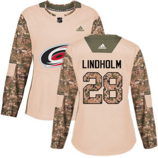Women's Carolina Hurricanes #28 Elias Lindholm Camo Authentic 2017 Veterans Day Stitched NHL Jersey