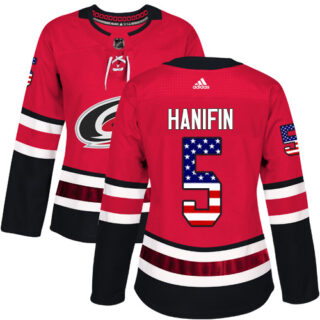 Women's Carolina Hurricanes #5 Noah Hanifin Red Home Authentic USA Flag Stitched NHL Jersey