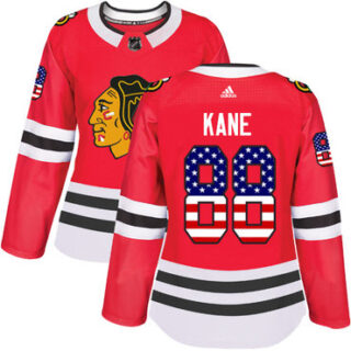 Women's Chicago Blackhawks #88 Patrick Kane Red Home Authentic USA Flag Stitched NHL Jersey