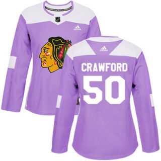 Women's Chicago Blackhawks #50 Corey Crawford Purple Authentic Fights Cancer Stitched NHL Jersey