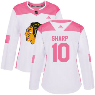 Women's Chicago Blackhawks #10 Patrick Sharp White Pink Authentic Fashion Stitched NHL Jersey