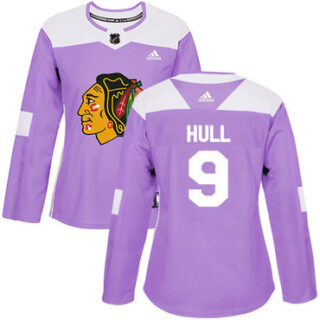 Women's Chicago Blackhawks #9 Bobby Hull Purple Authentic Fights Cancer Stitched NHL Jersey