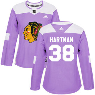Women's Chicago Blackhawks #38 Ryan Hartman Purple Authentic Fights Cancer Stitched NHL Jersey