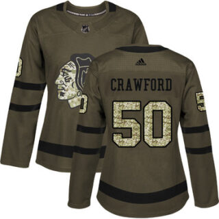 Women's Chicago Blackhawks #50 Corey Crawford Green Salute to Service Stitched NHL Jersey