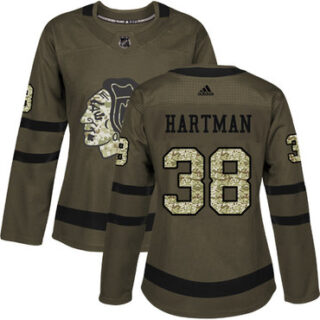 Women's Chicago Blackhawks #38 Ryan Hartman Green Salute to Service Stitched NHL Jersey