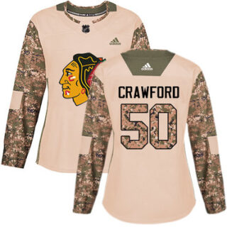 Women's Chicago Blackhawks #50 Corey Crawford Camo Authentic 2017 Veterans Day Stitched NHL Jersey