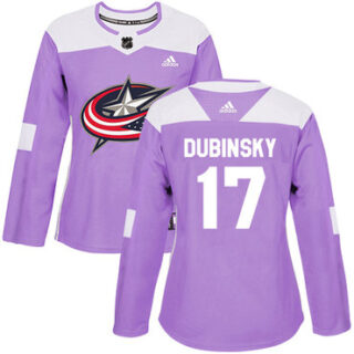 Women's Columbus Blue Jackets #17 Brandon Dubinsky Purple Authentic Fights Cancer Stitched NHL Jersey