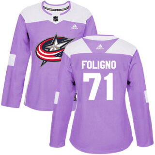 Women's Columbus Blue Jackets #71 Nick Foligno Purple Authentic Fights Cancer Stitched NHL Jersey