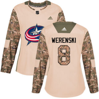 Women's Columbus Blue Jackets #8 Zach Werenski Camo Authentic 2017 Veterans Day Stitched NHL Jersey