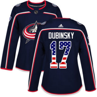 Women's Columbus Blue Jackets #17 Brandon Dubinsky Navy Blue Home Authentic USA Flag Stitched NHL Jersey